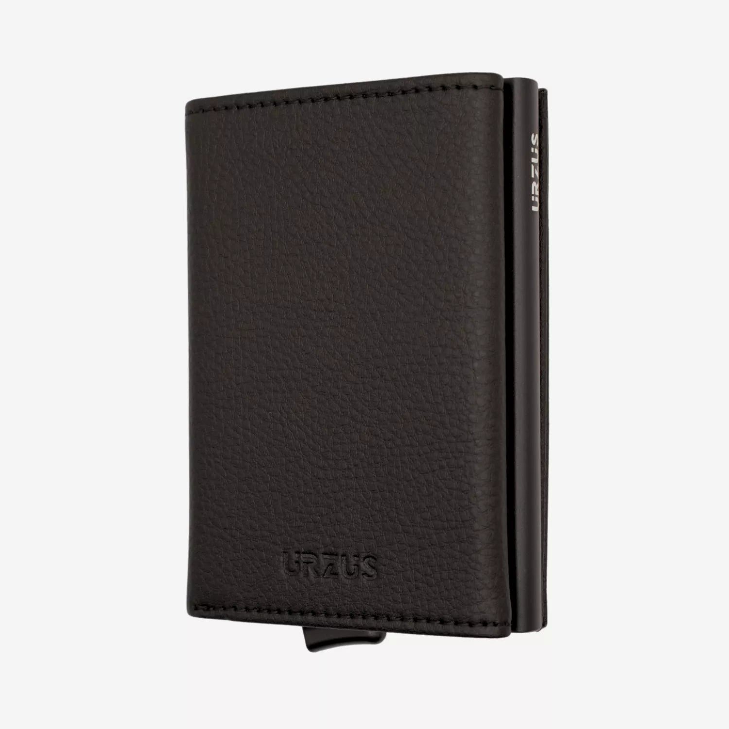 Billetera Anticlonación en cuero Black US203, vista frontal — accesorio compacto y elegante de Urzus