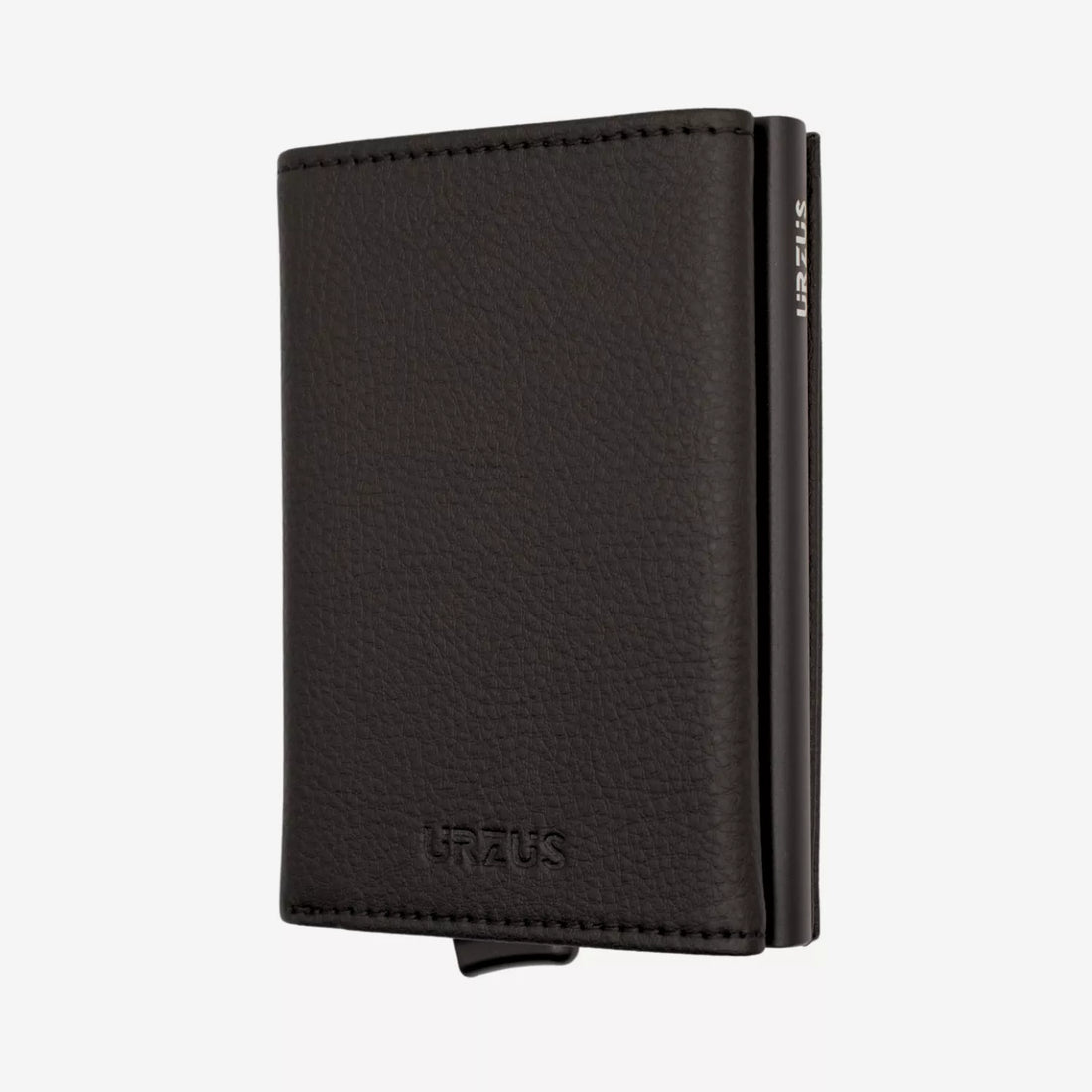 Billetera Anticlonación en cuero Black US203, vista frontal — accesorio compacto y elegante de Urzus