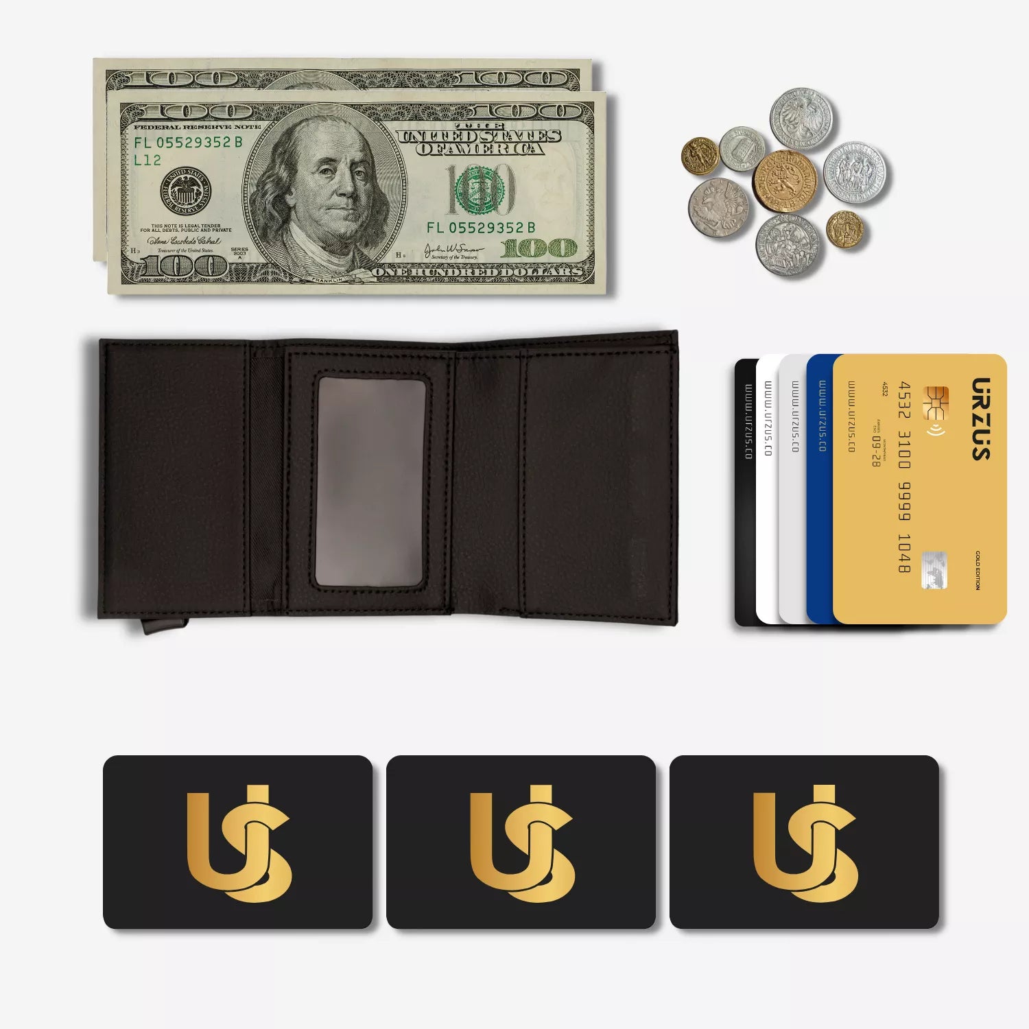Billetera Anticlonación en cuero Black US203, vista interior 2 — accesorio compacto y elegante de Urzus