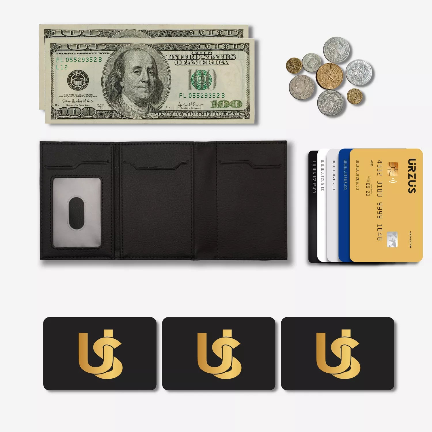 Billetera Anticlonación en cuero Black US302W Sin Monedero, vista interior 1 — accesorio compacto y elegante de Urzus
