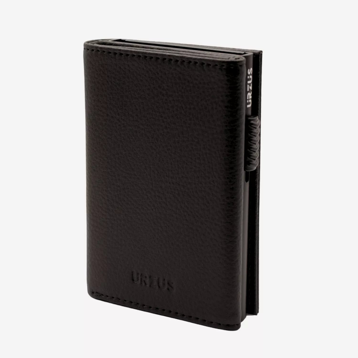Billetera Anticlonación en cuero Black US302, vista frontal — accesorio compacto y elegante de Urzus