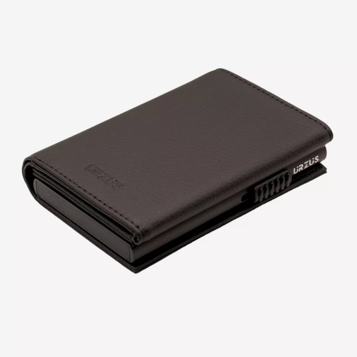 Billetera Anticlonación en cuero Black US302, vista frontal — accesorio compacto y elegante de Urzus