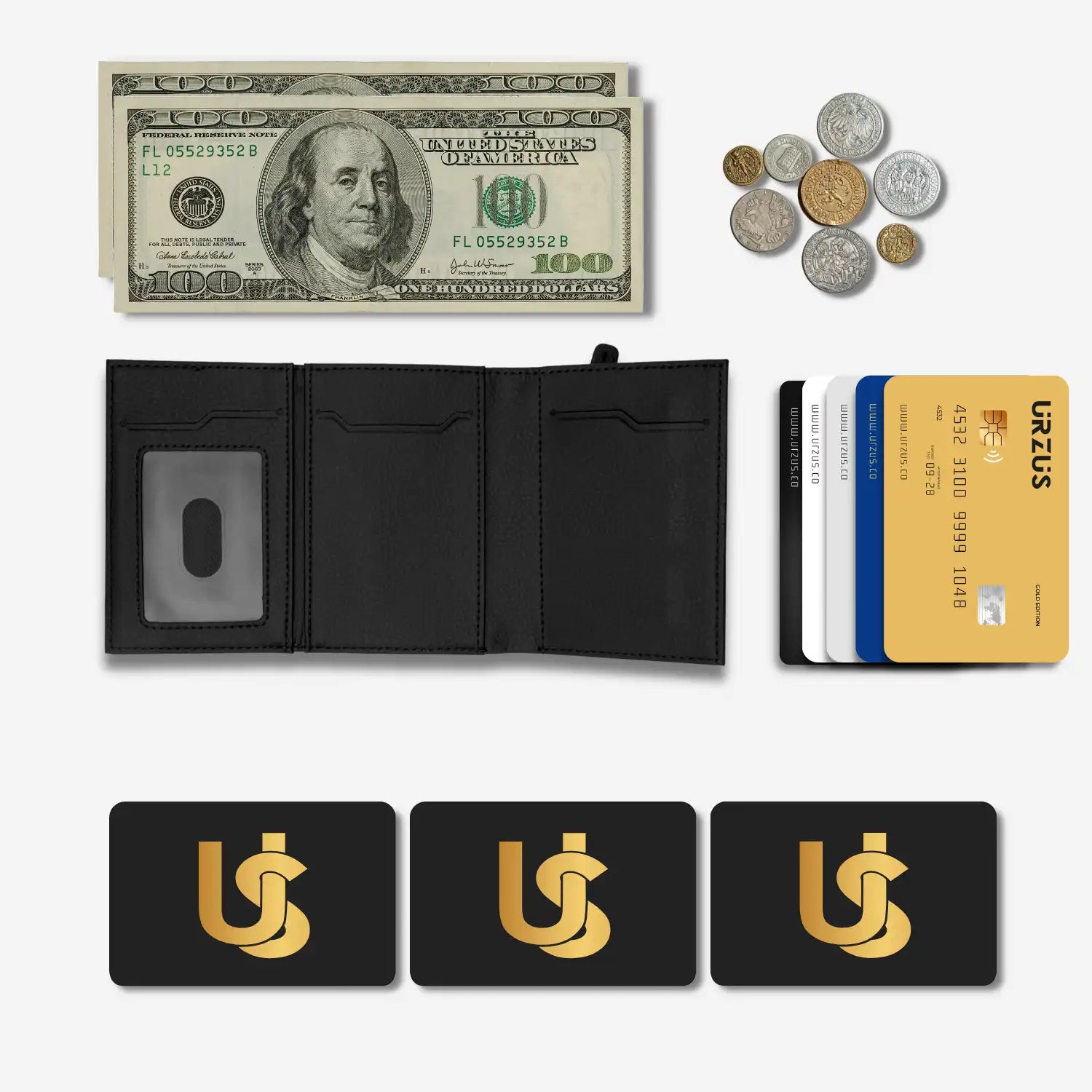 Billetera Anticlonación en cuero Black US302, vista interior 2 — accesorio compacto y elegante de Urzus