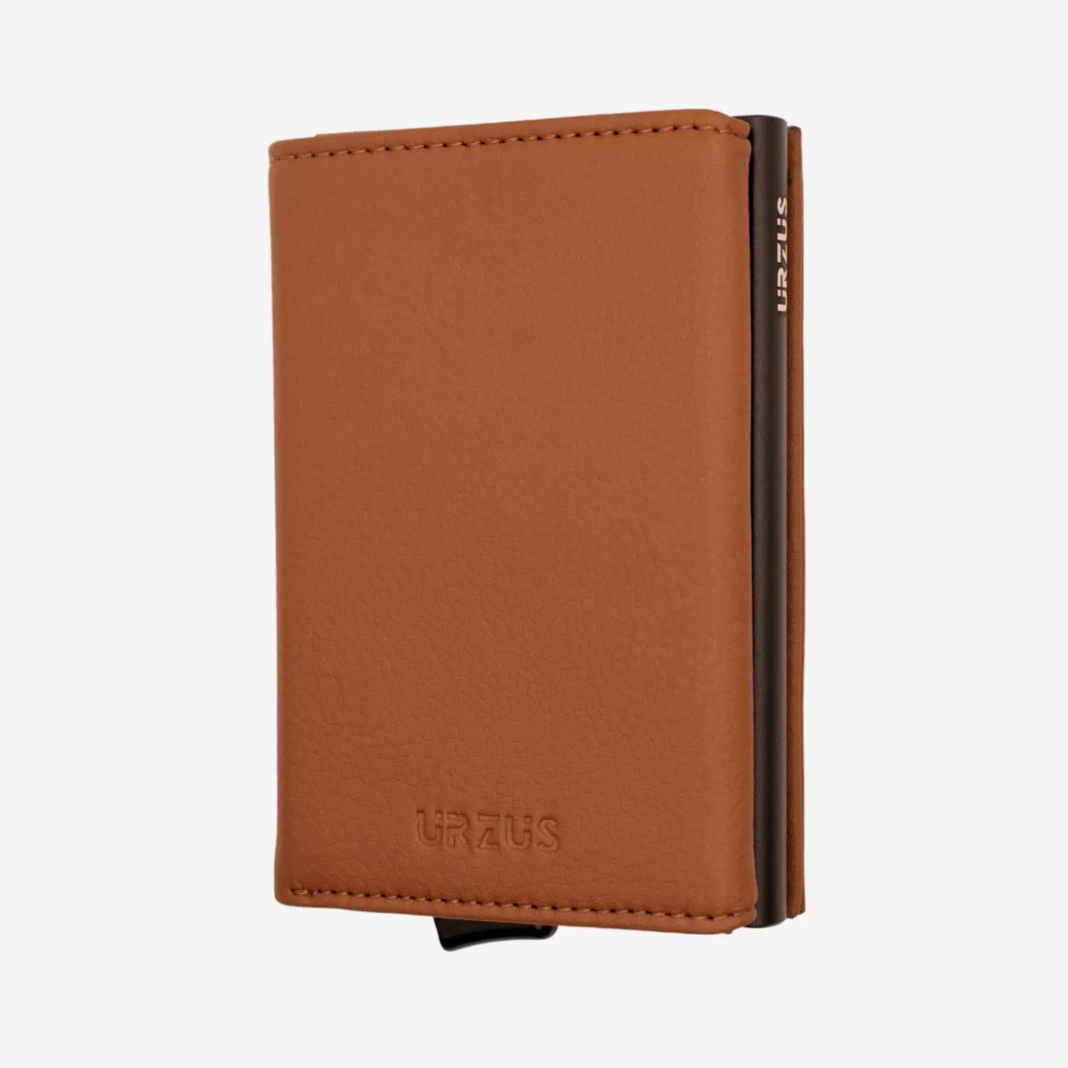 Billetera Anticlonación en cuero Brown US203, vista frontal — accesorio compacto y elegante de Urzus