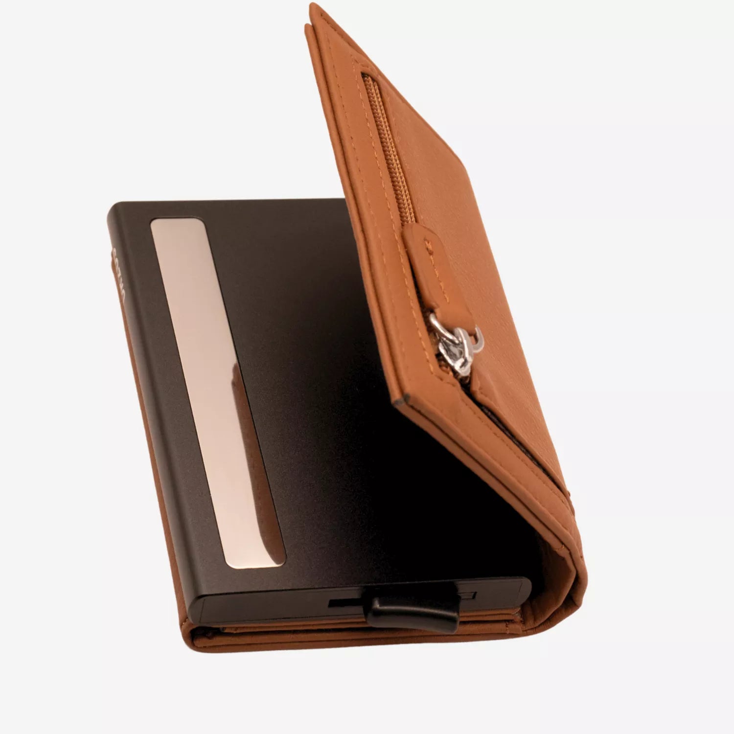 Billetera Anticlonación en cuero Brown US203, vista trasera 1 — accesorio compacto y elegante de Urzus