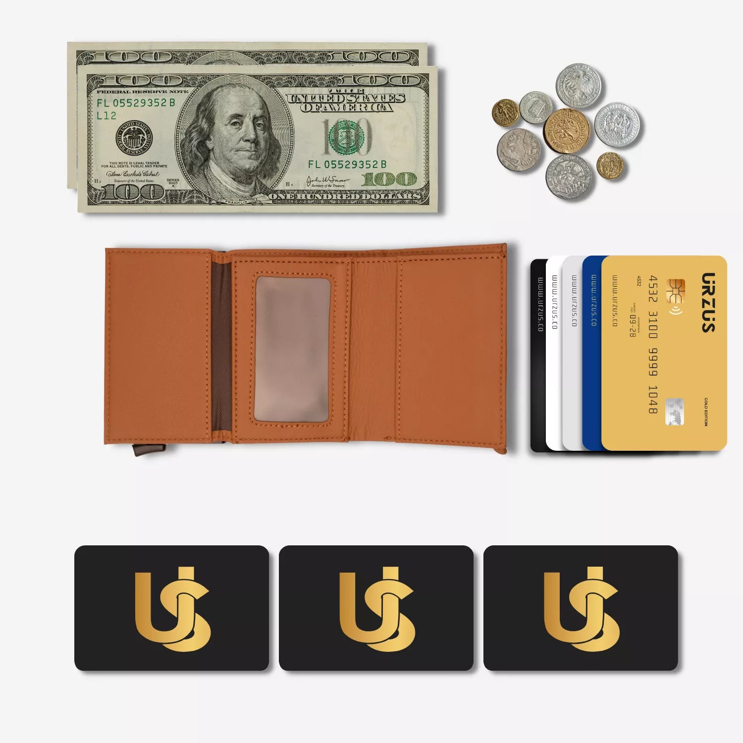 Billetera Anticlonación en cuero Brown US203, vista interior 2 — accesorio compacto y elegante de Urzus