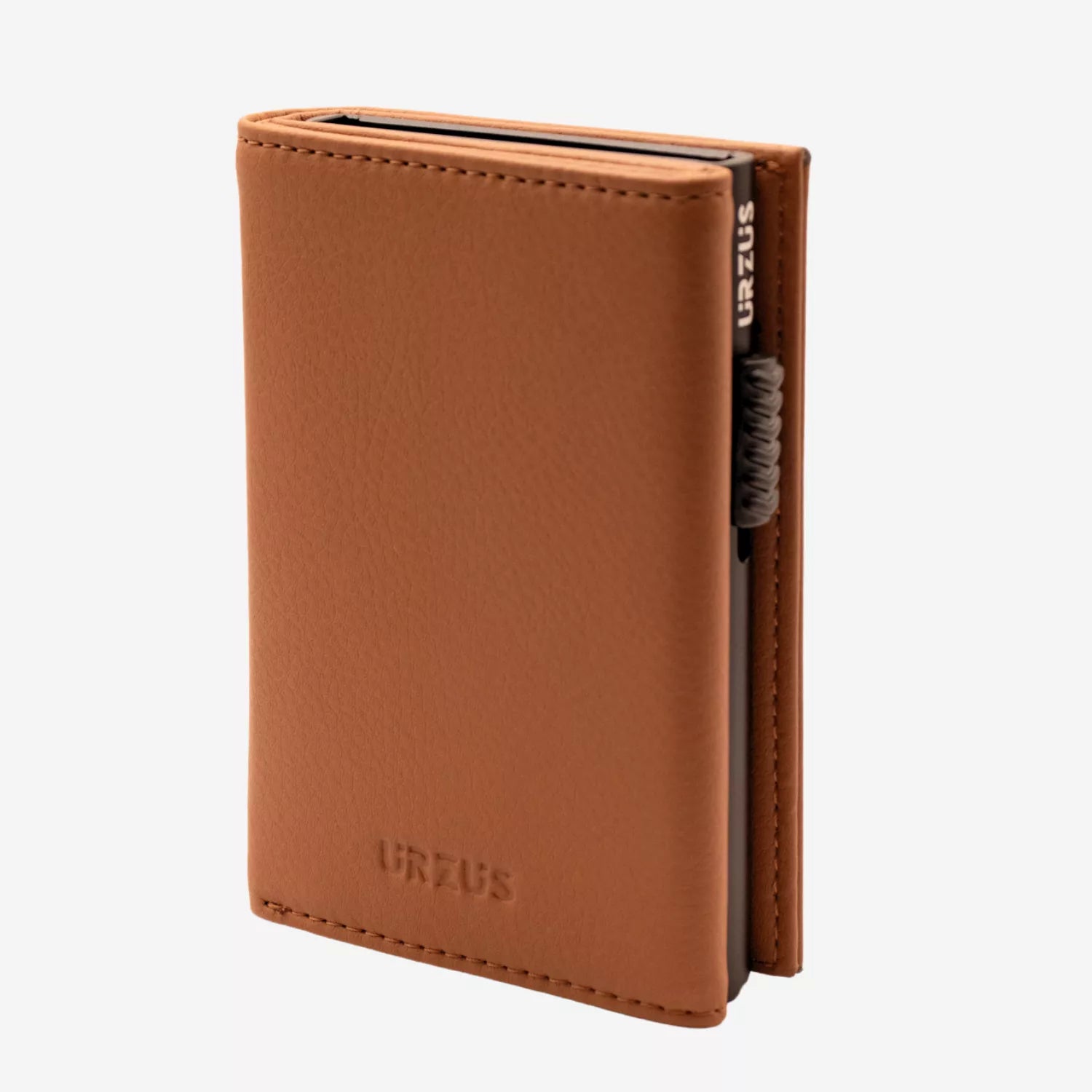 Billetera Anticlonación en cuero Brown US302, vista frontal — accesorio compacto y elegante de Urzus