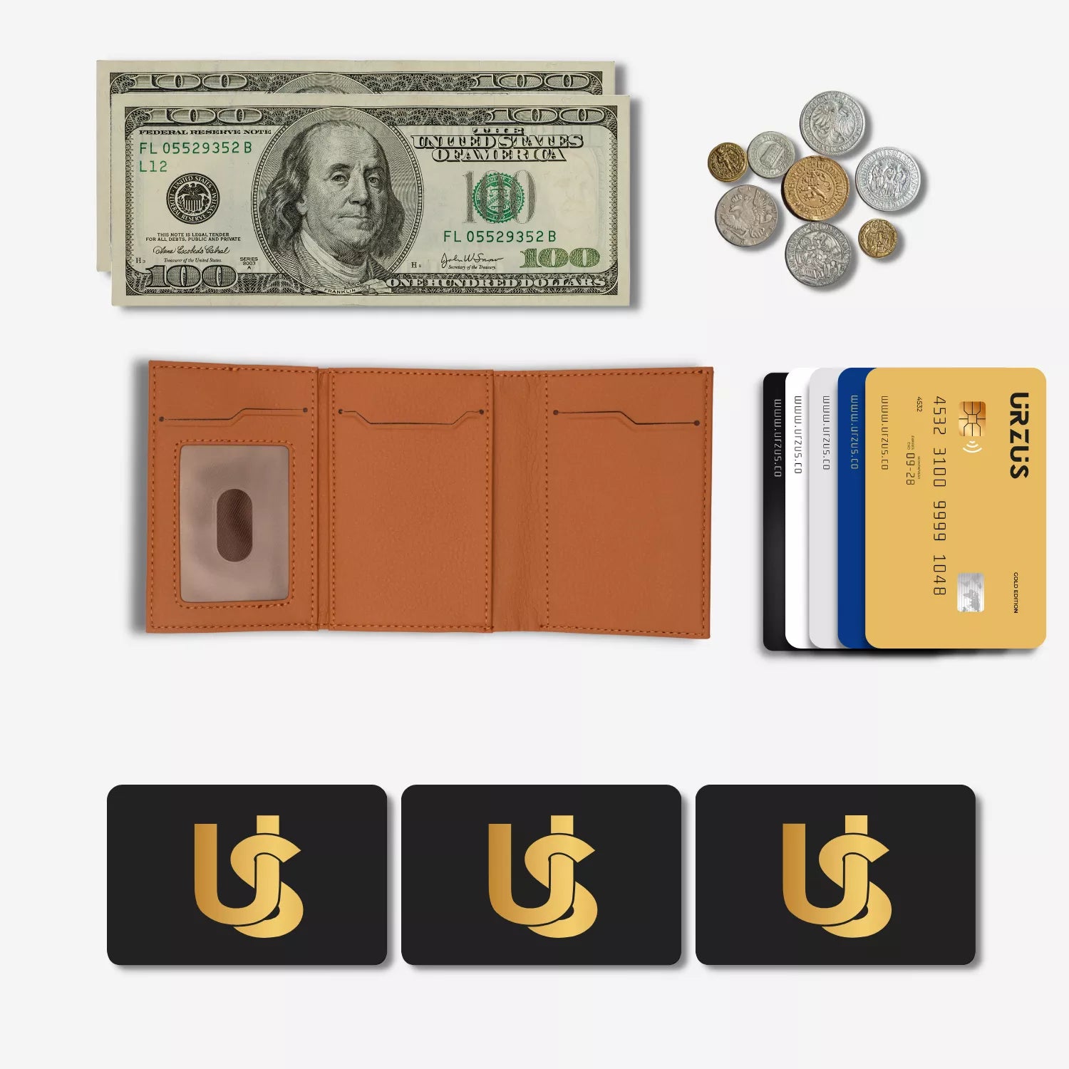 Billetera Anticlonación en cuero Brown US302, vista interior 2 — accesorio compacto y elegante de Urzus