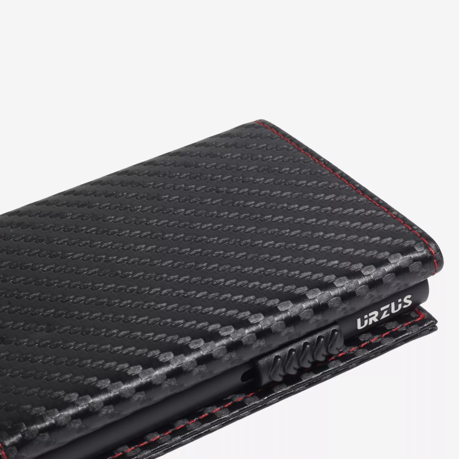 Billetera Anticlonación en cuero Carbon RED LINE US302, vista lateral — accesorio compacto y elegante de Urzus