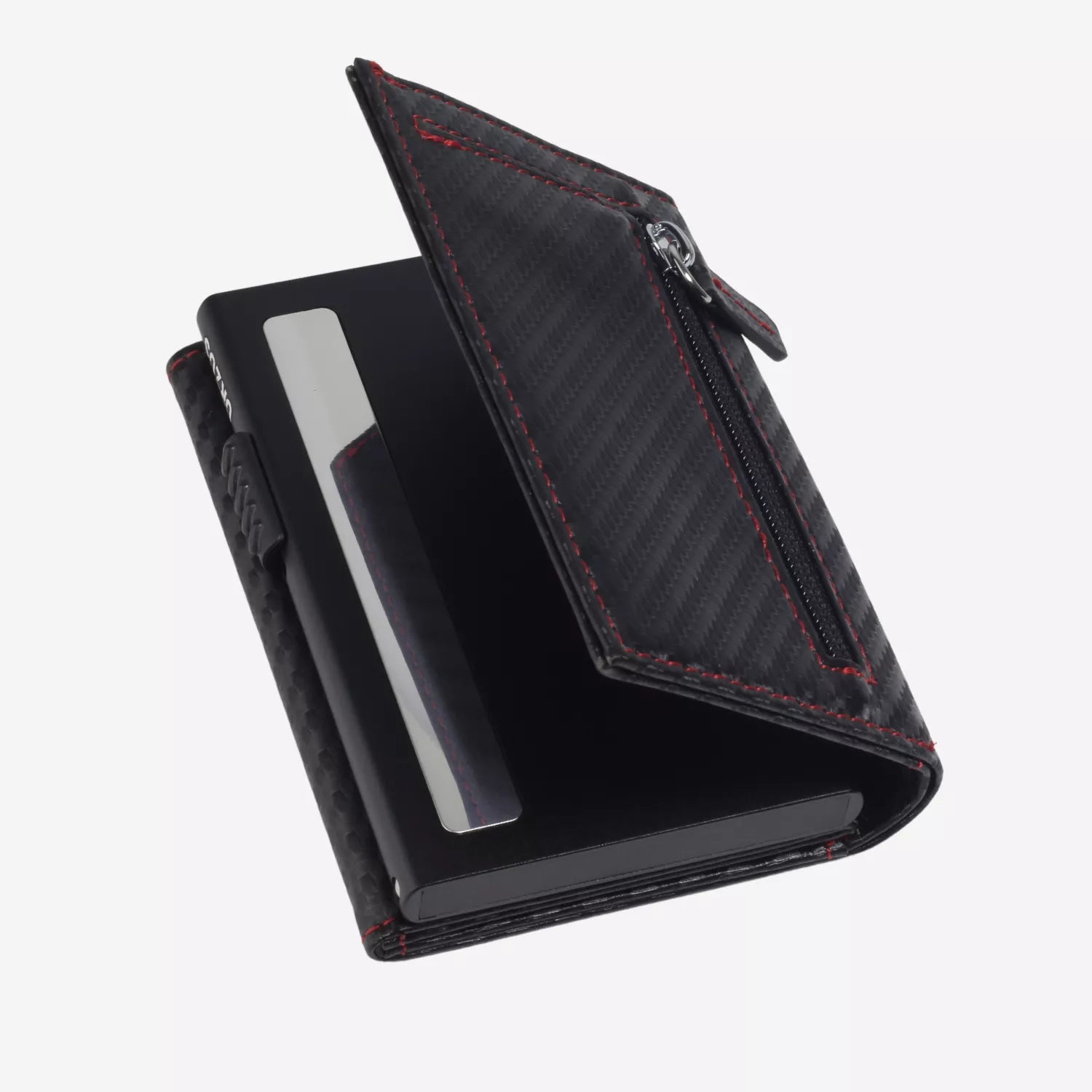 Billetera Anticlonación en cuero Carbon RED LINE US302, vista trasera 1 — accesorio compacto y elegante de Urzus