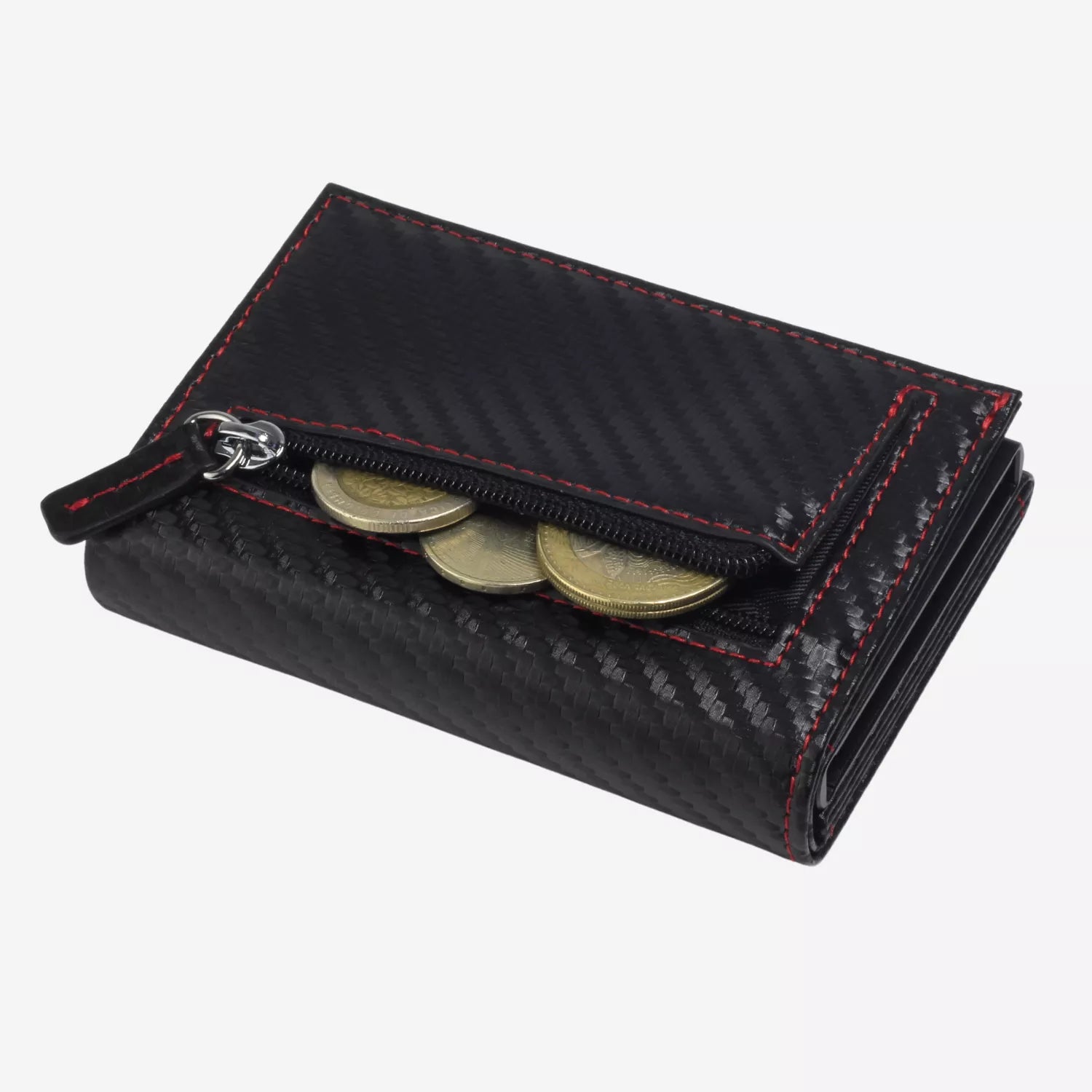 Billetera Anticlonación en cuero Carbon RED LINE US302, vista trasera 2 — accesorio compacto y elegante de Urzus