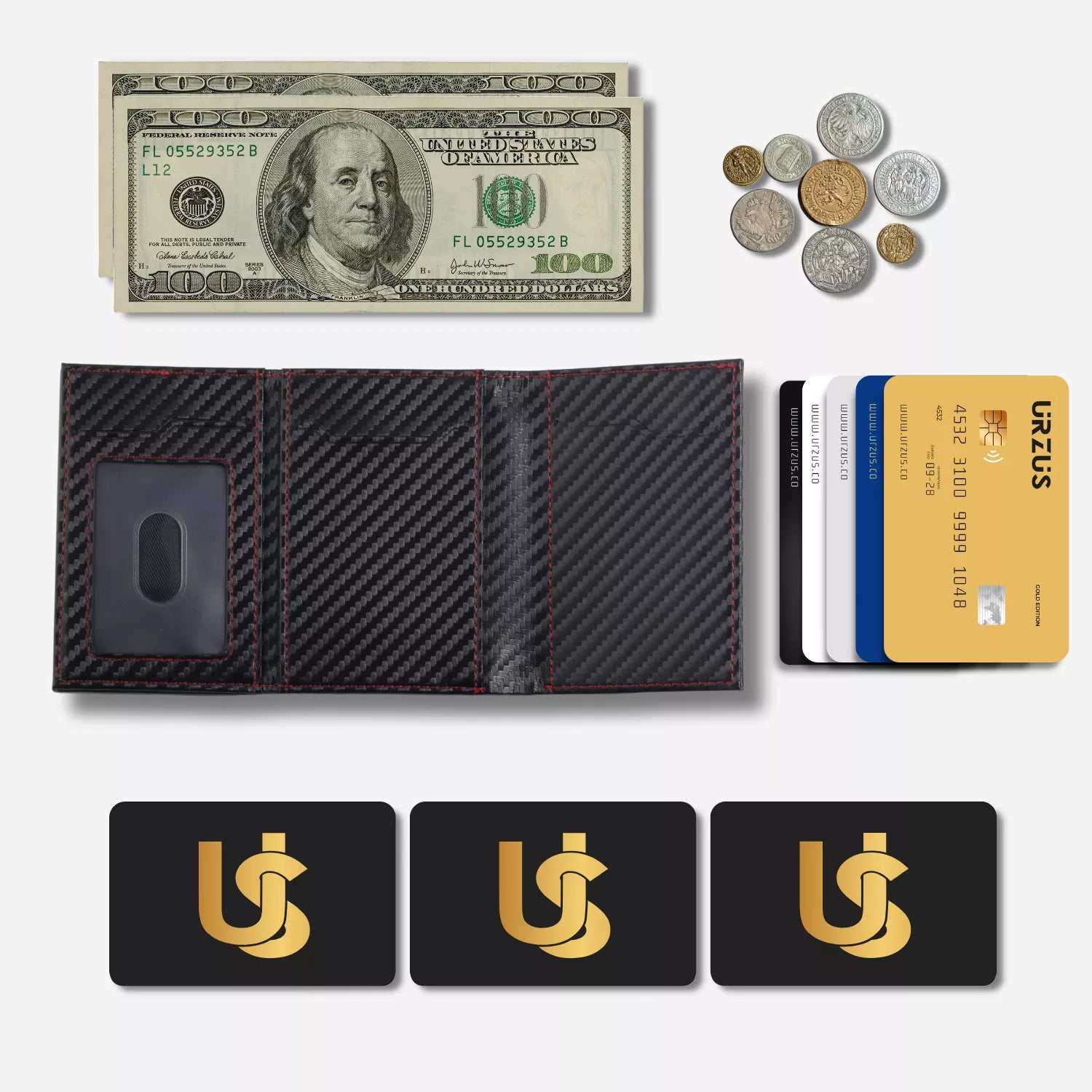 Billetera Anticlonación en cuero Carbon RED LINE US302, vista interior — accesorio compacto y elegante de Urzus
