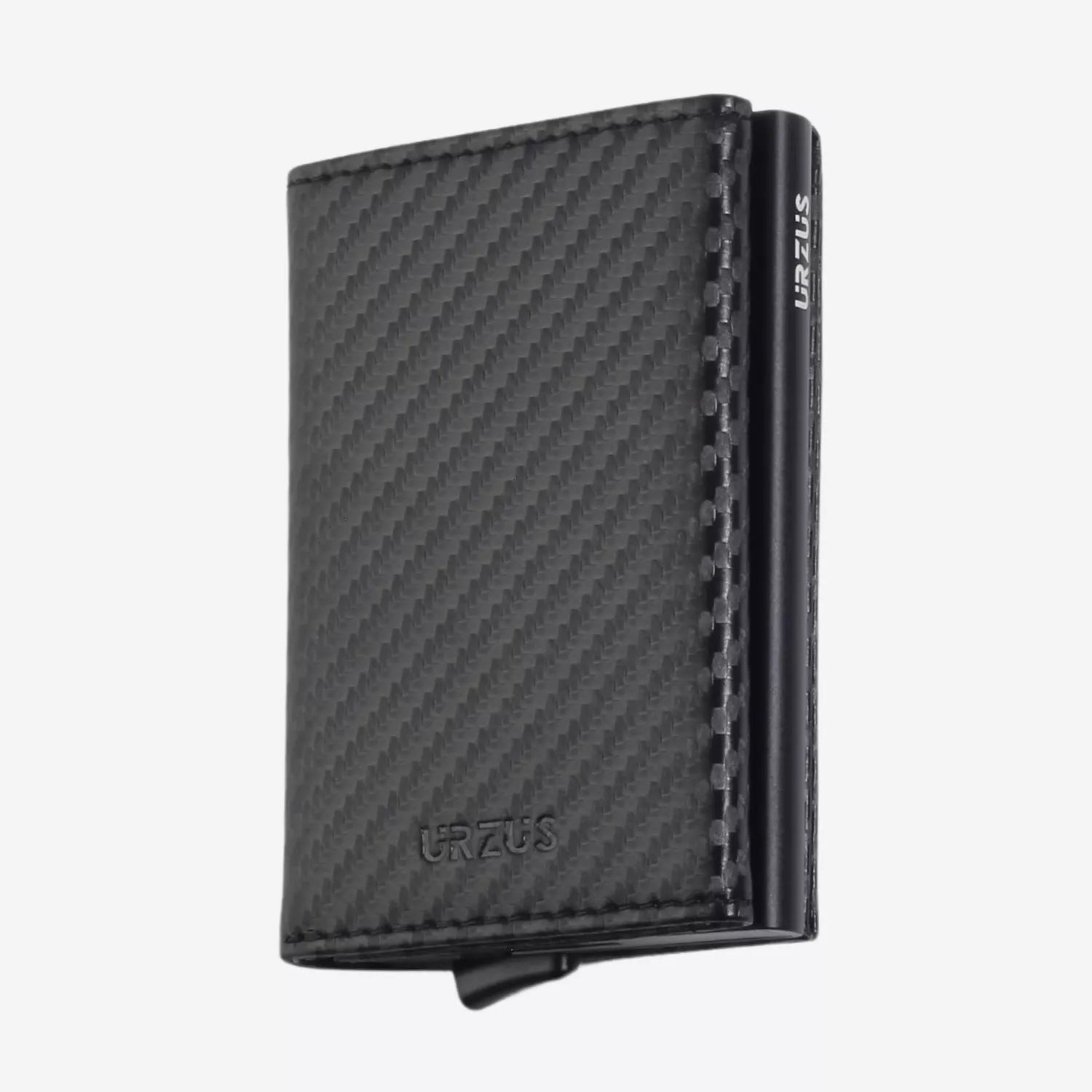 Billetera Anticlonación en cuero Carbon US203, vista frontal — accesorio compacto y elegante de Urzus