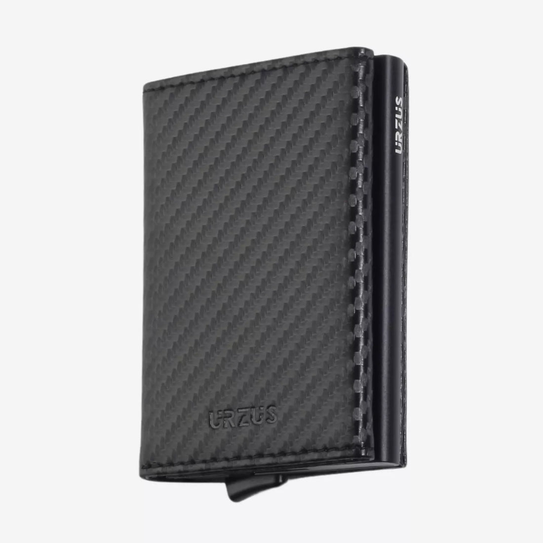 Billetera Anticlonación en cuero Carbon US203, vista frontal — accesorio compacto y elegante de Urzus