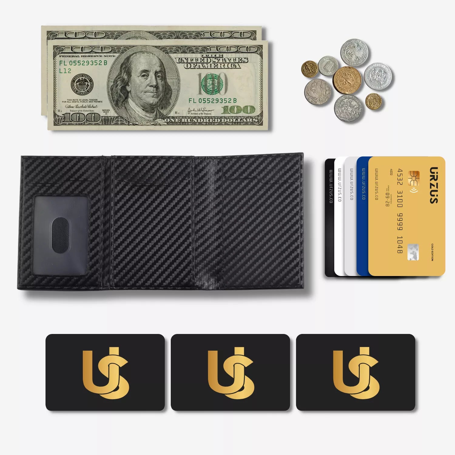 Billetera Anticlonación en cuero Carbon US302, vista interior — accesorio compacto y elegante de Urzus