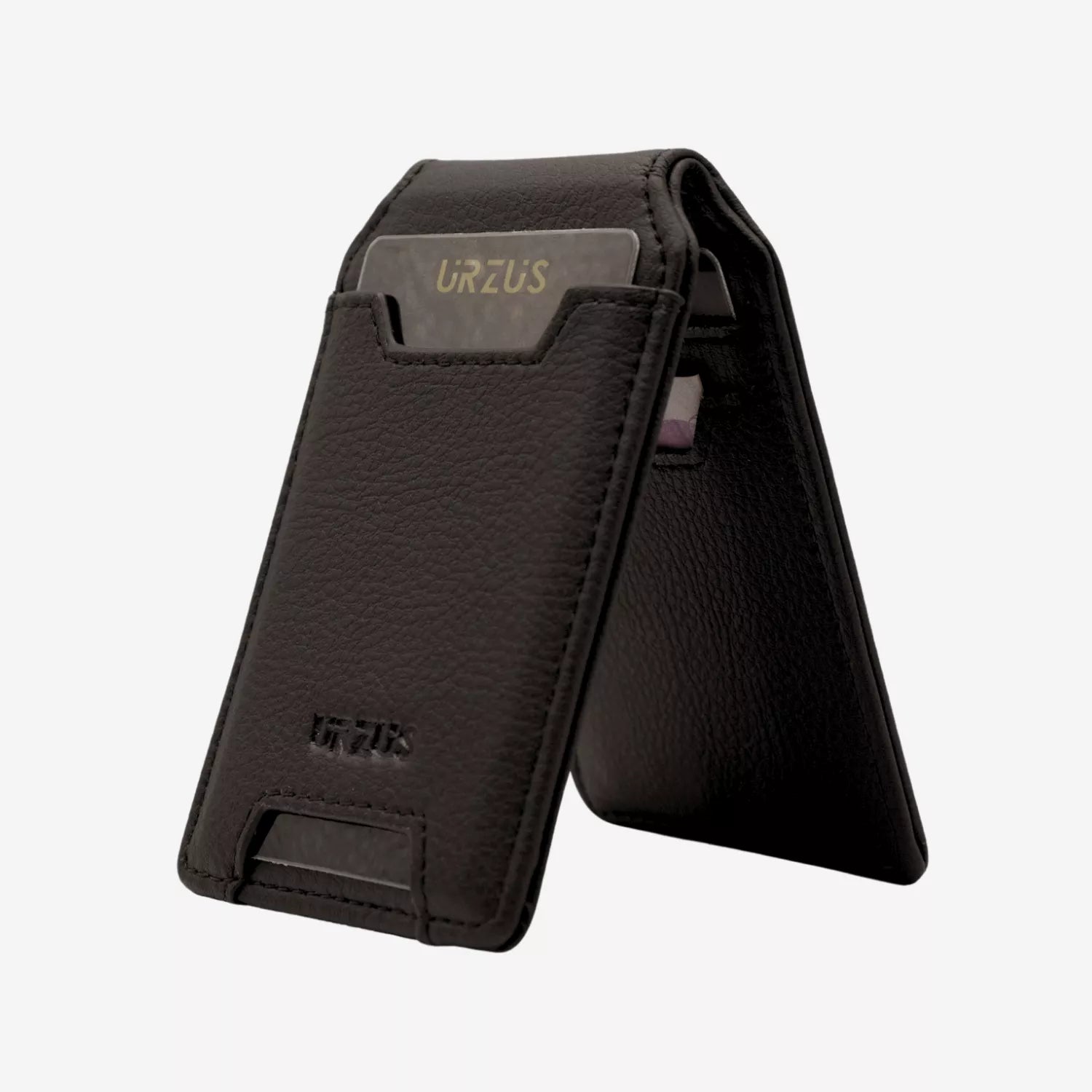 Tarjetero Magnético Anticlonación en cuero Black US100 con MagSafe, vista lateral — ideal para organizar tarjetas, de Urzus