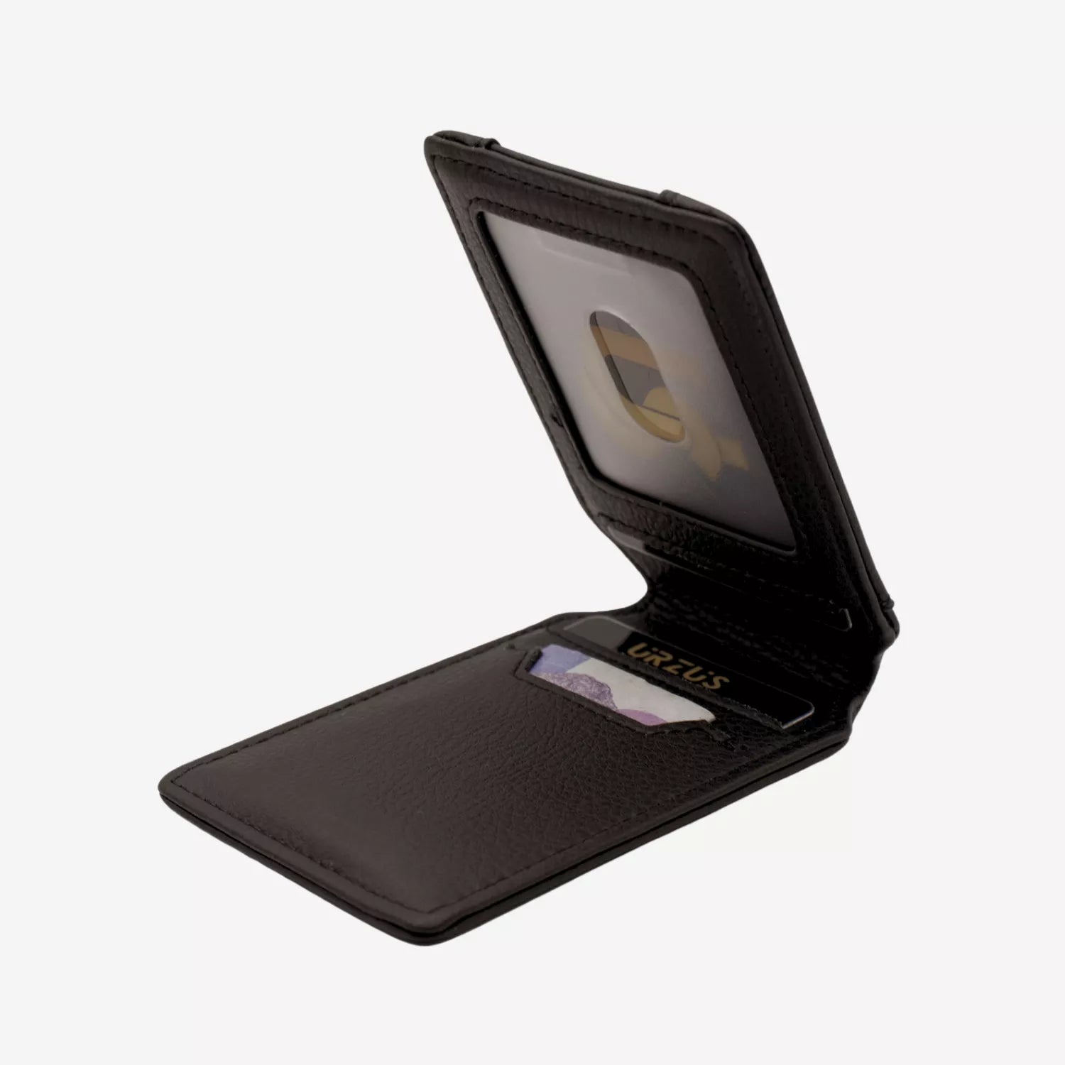 Tarjetero Magnético Anticlonación en cuero Black US100 con MagSafe, vista interior — ideal para organizar tarjetas, de Urzus